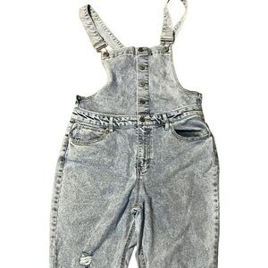 Source Unknown Light Gray Acid-Wash Women's Denim Overalls